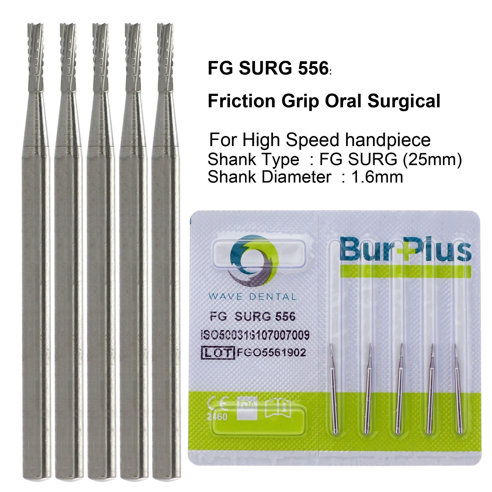 WAVE Dental FG SURG Burs 557L 556 Long Straight Fissure Carbide Bur FGOS 2.35mm
