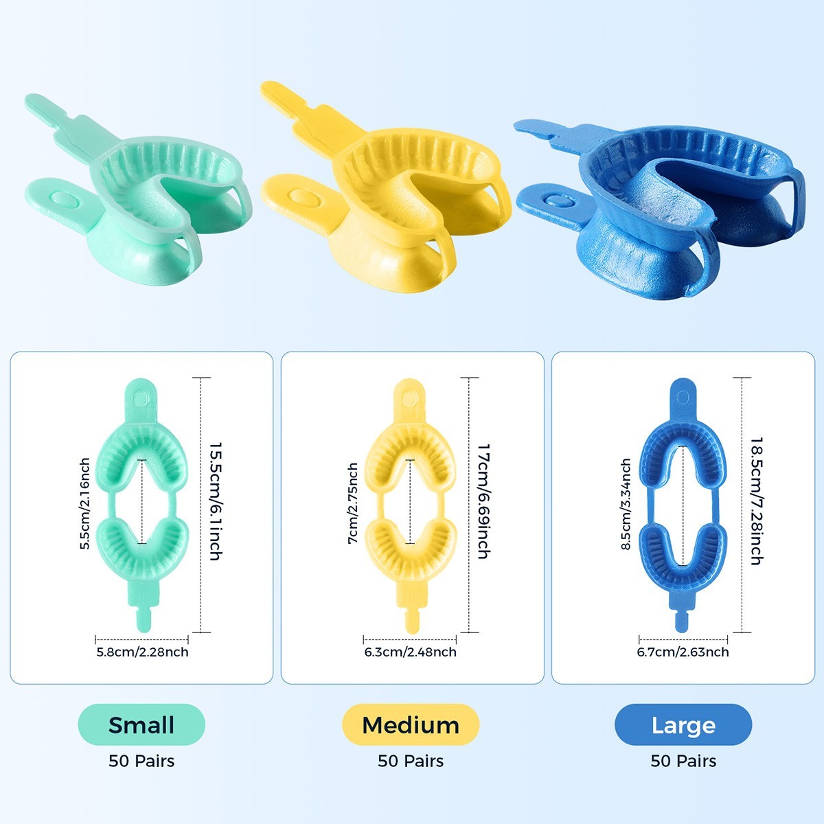 Dental Disposable Fluoride Foam Trays Materials Tray Dual Arch Trays S/ M/ L