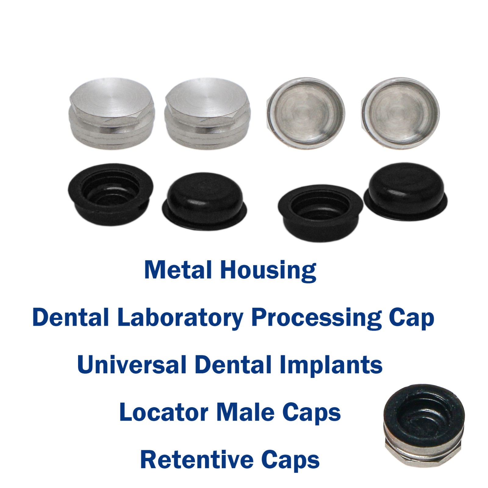 US Dental Overdenture Retention Black Caps Metal Housing fits Locator Abutments