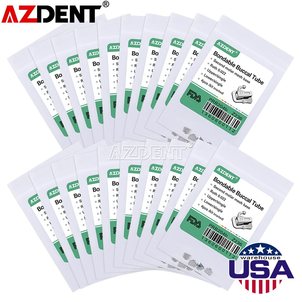 100X AZDENT Dental Orthodontic Buccal Tube Roth.022 2nd Molar Bondable Non-Conve