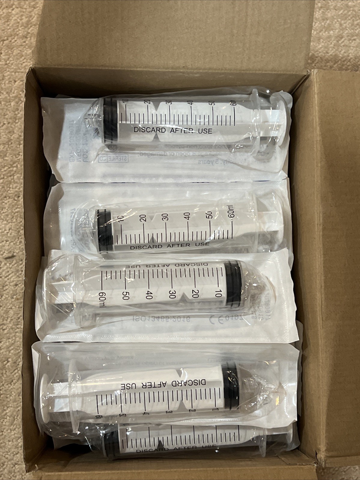HiMo Pack of 50 – 60mL Luer Lock Syringe without Needle Large Plastic(1 Missing)