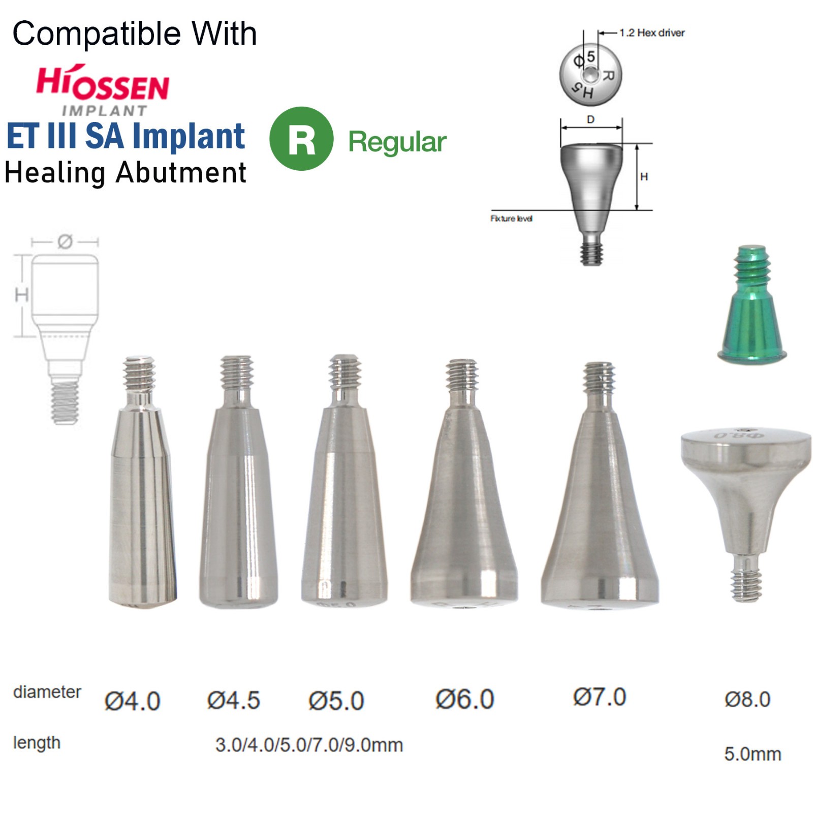 US 5Pcs Dental Healing Abutment Cap Mini Regular Platform Fit Osstem Hiossen