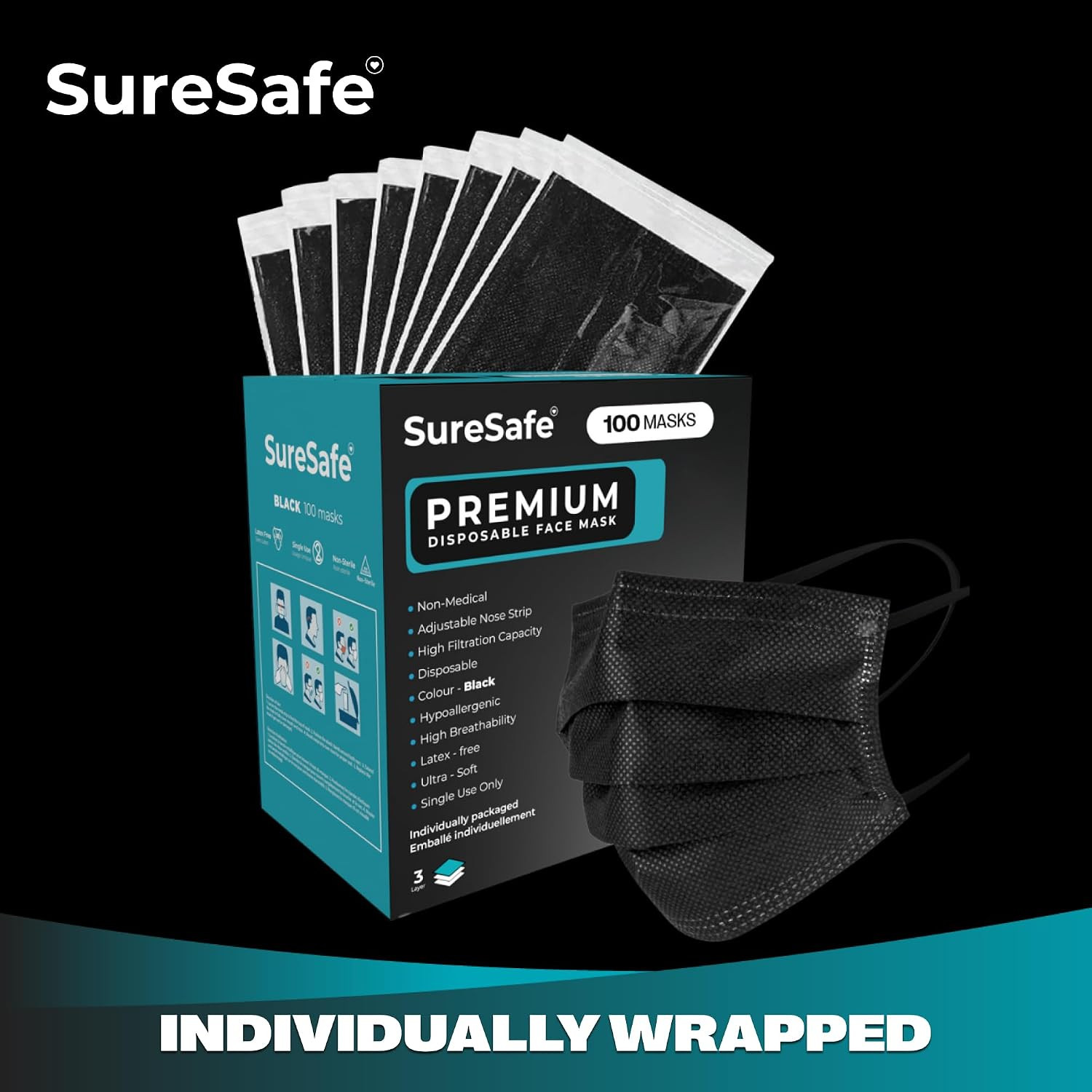 100/200/400/2000 Premium Disposable Face Masks – 3-Ply Breathable