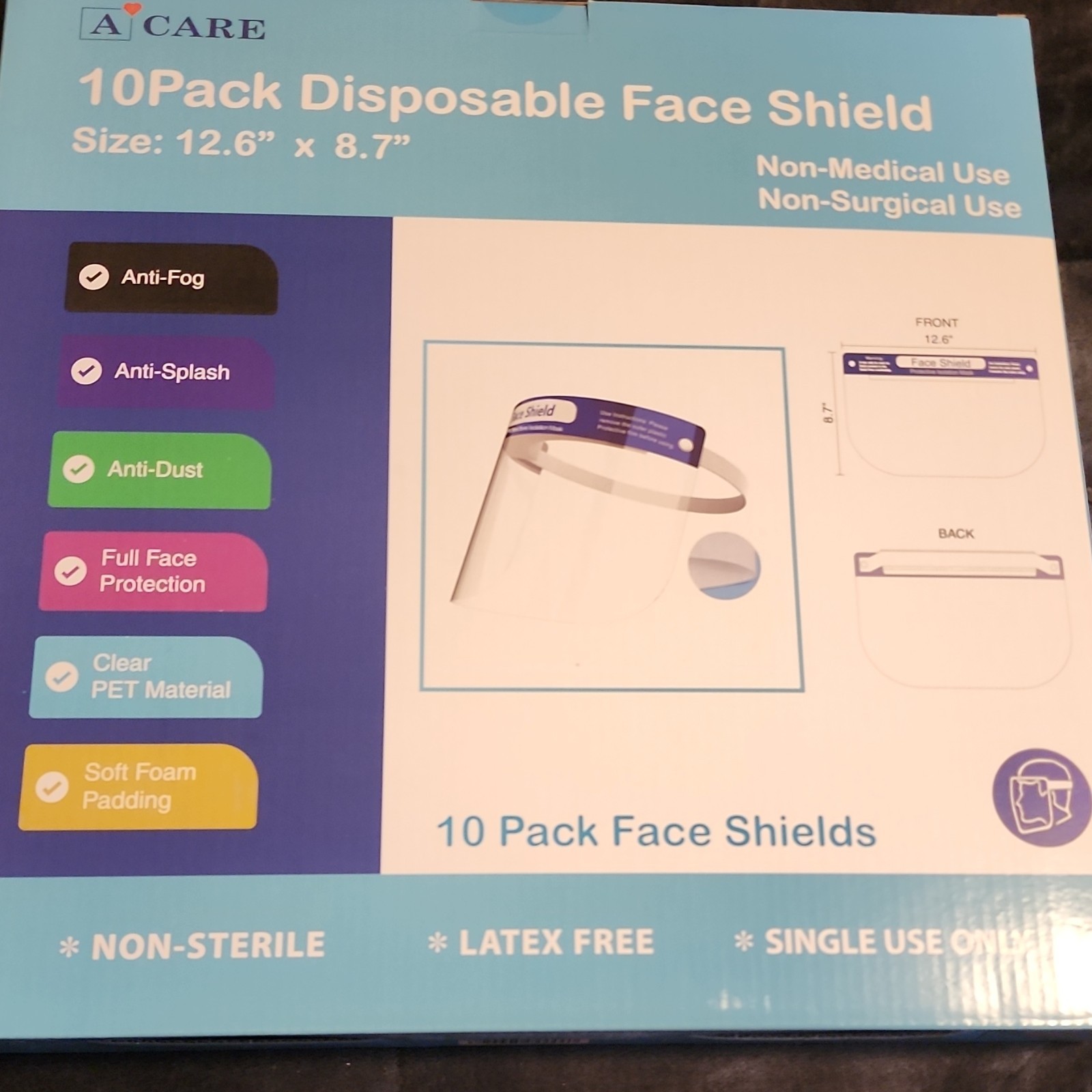 A CARE Disposable CPR Face Shield, 10 Pack 12.6 x 8.7 Non-Medical MPN 250902