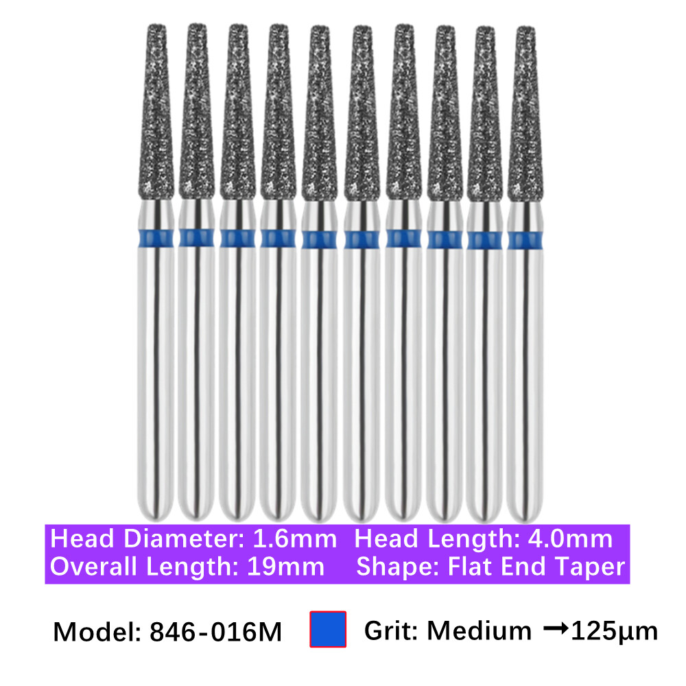 10pc Dental High Speed Diamond Burs Flat End Taper Friction Grip Polishing Burs
