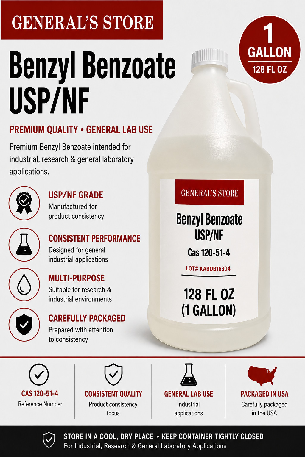 Kalama Benzyl Benzoate USP/NF- Assorted Sizes – Free Shipping