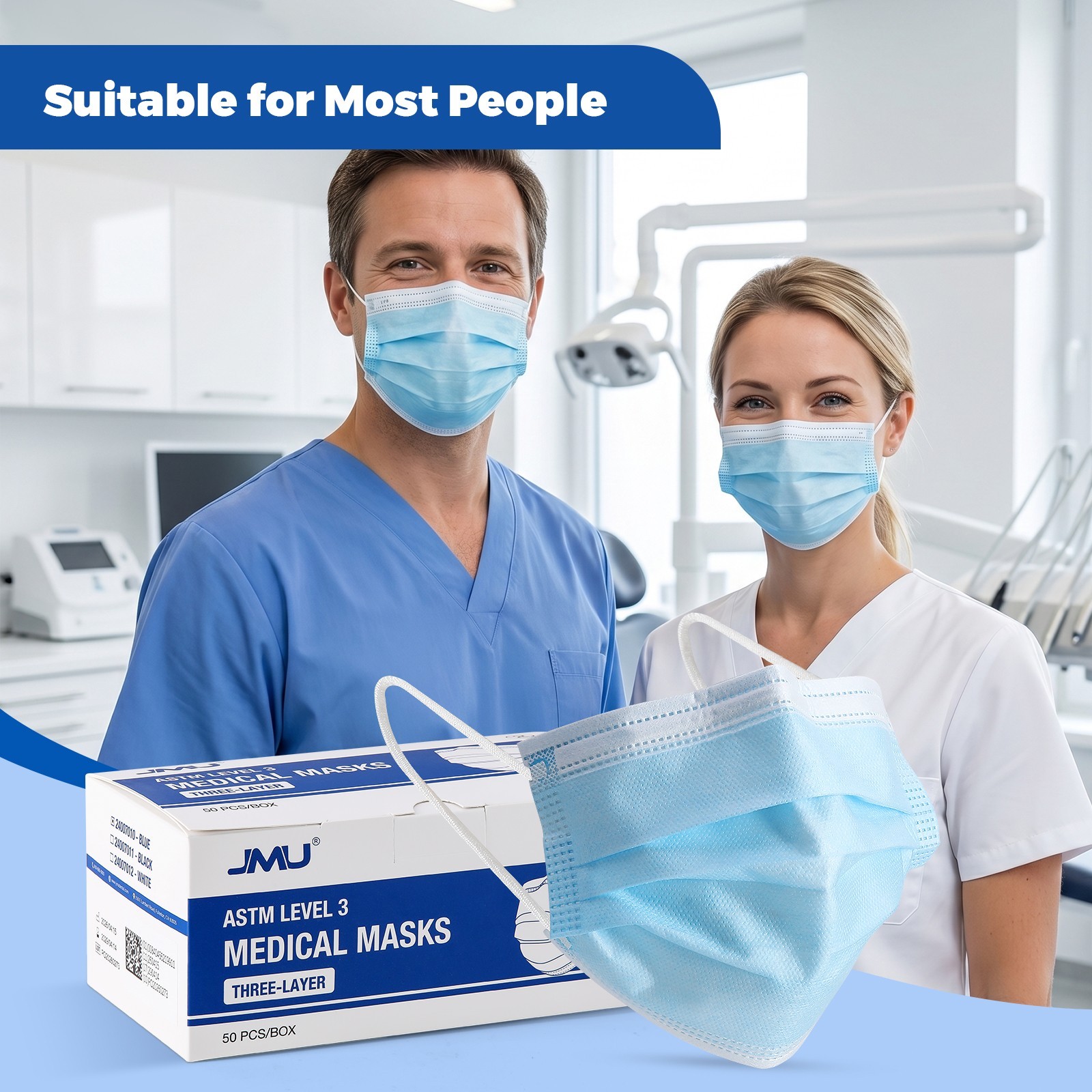 JMU Disposable Medical Face Masks 4-Ply ASTM Level 3 Ear-Loop Face Masks
