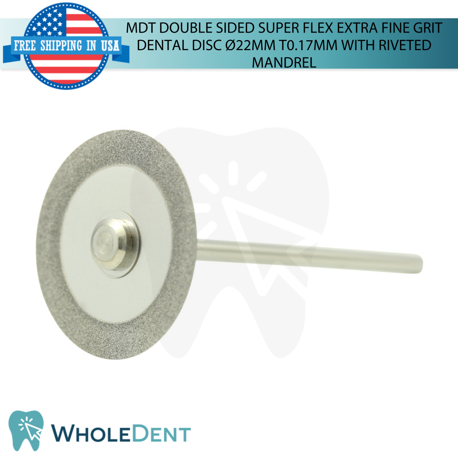 Double Sided Fine Grit Diamond Dental Lab Disc Ø22mm T0.3mm Riveted Mandrel