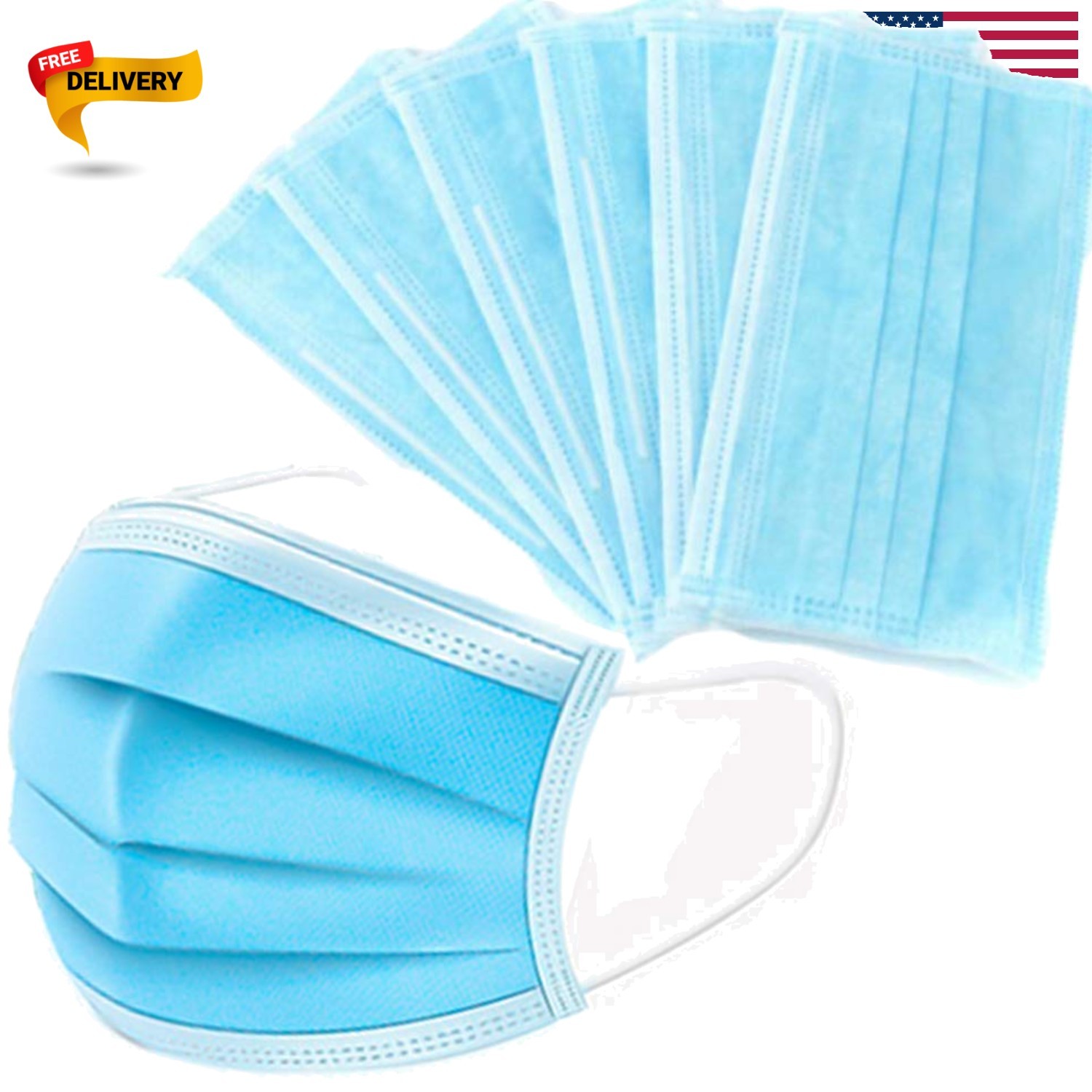 50 Pcs 3 Ply Earloop Face Masks – 95% Filtration, Adjustable Nose Clip