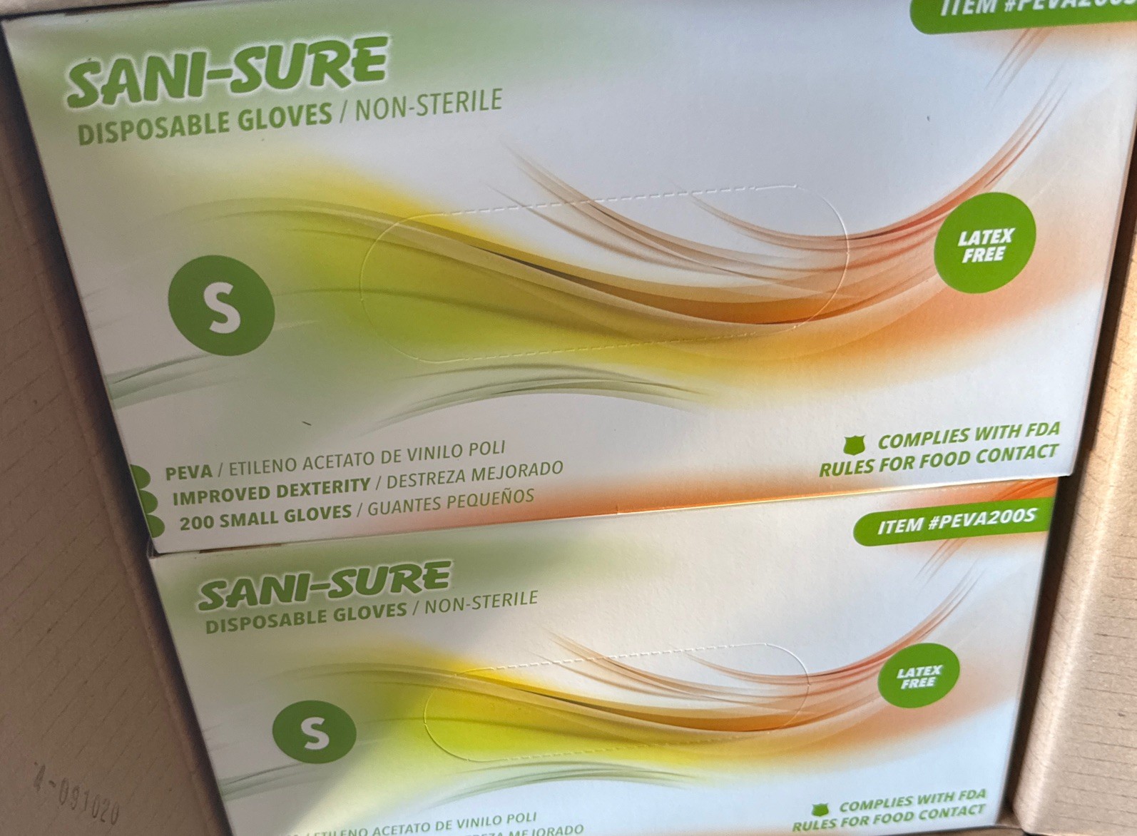 Sani-Sure PEVA small Gloves Disposable Latex-Free Case/200 s 10 box /case