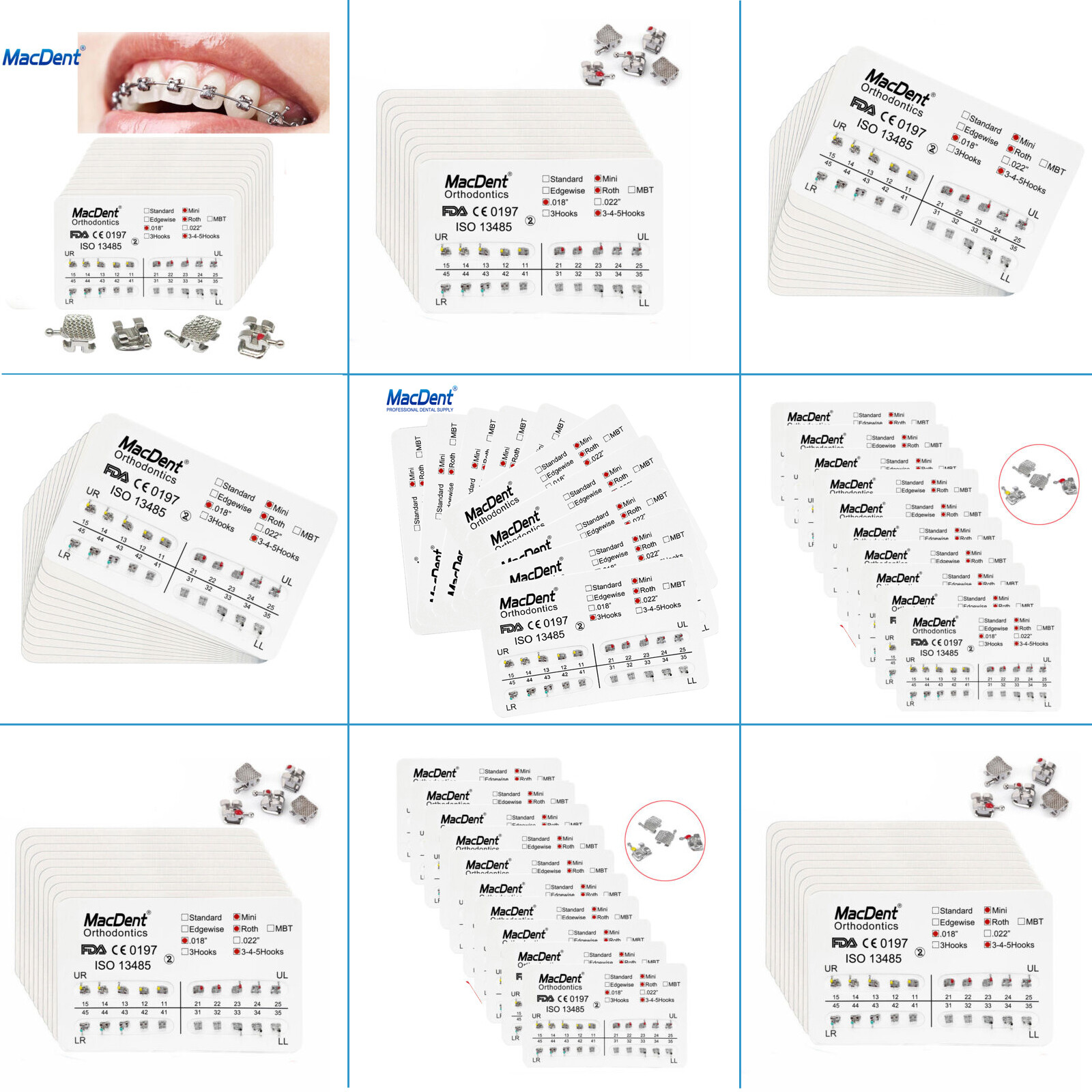MacDent Dental Orthodontic Brackets Brace Mini Roth MBT Standard 022/018 Hooks