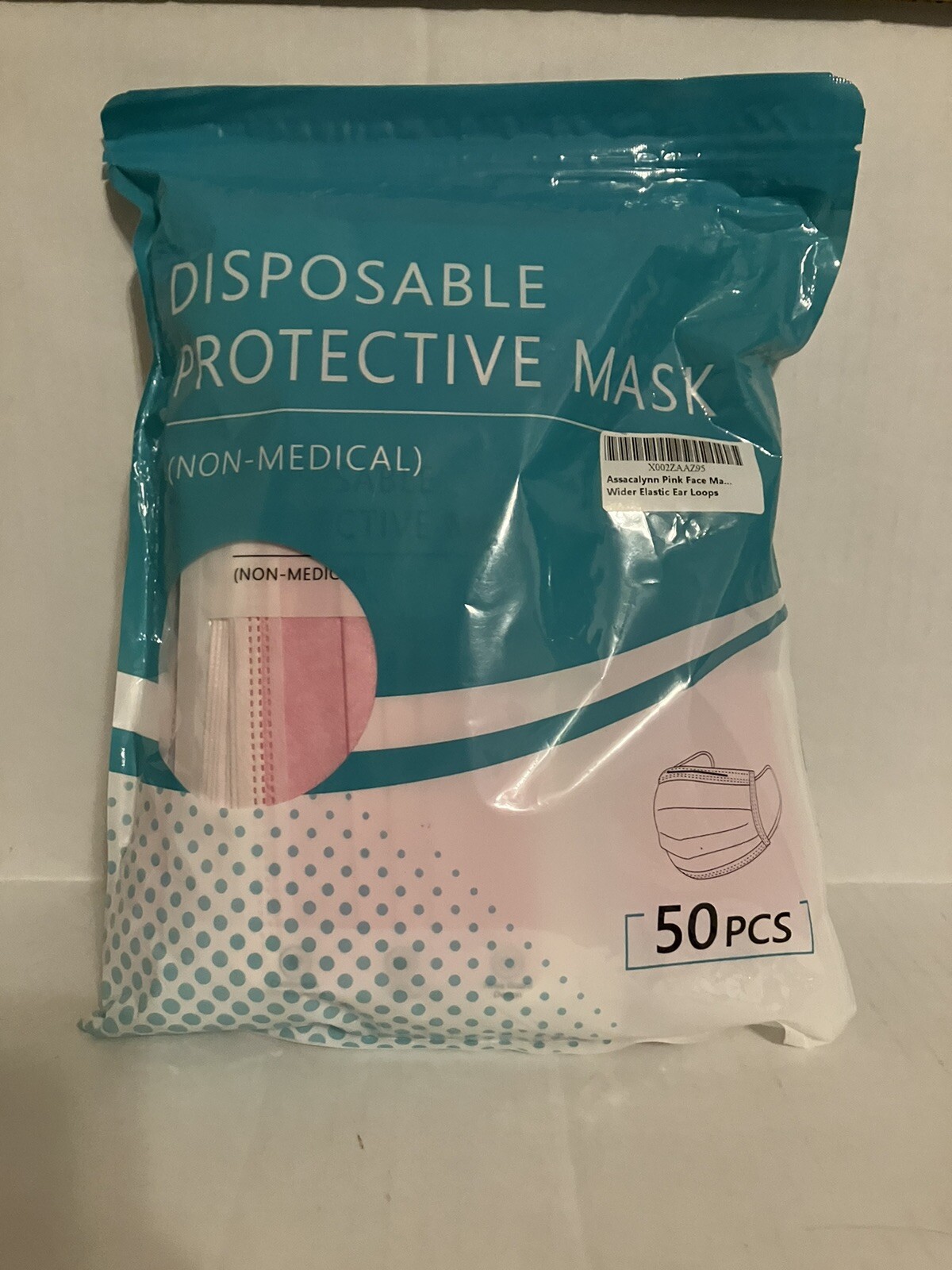 Disposable Protective Mask 50pcs Pink & White