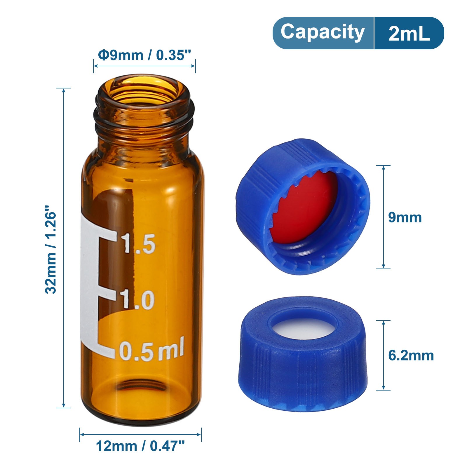 1000pcs 2ml Autosampler Vial HPLC/GC Vials 9-425 Lab Amber Vials Sample