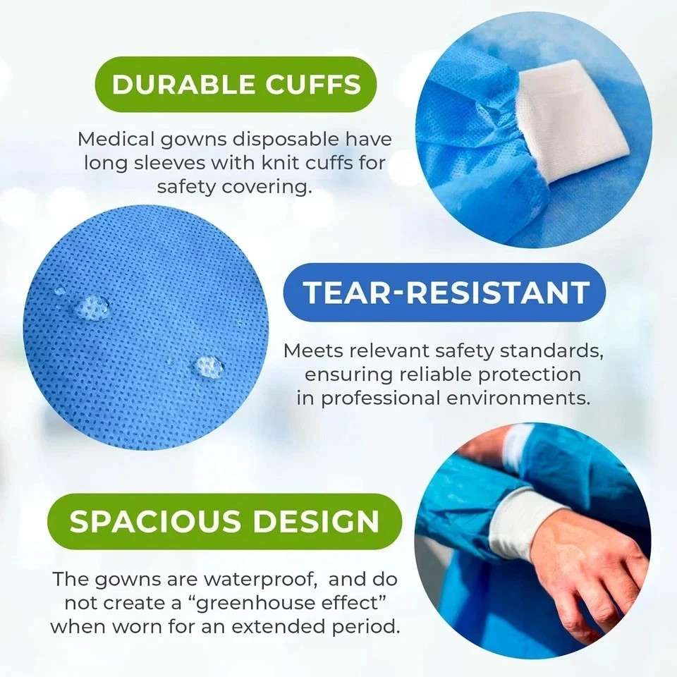 Isolation Gowns Protective AAMI Level 3 Blue Medical S M L XL – 10/20/50/100 PCS