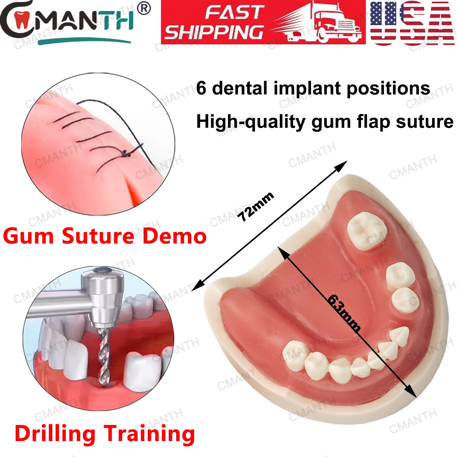US Dental Teeth Model Implant Periodontal Disease Suture Drilling Training Demo