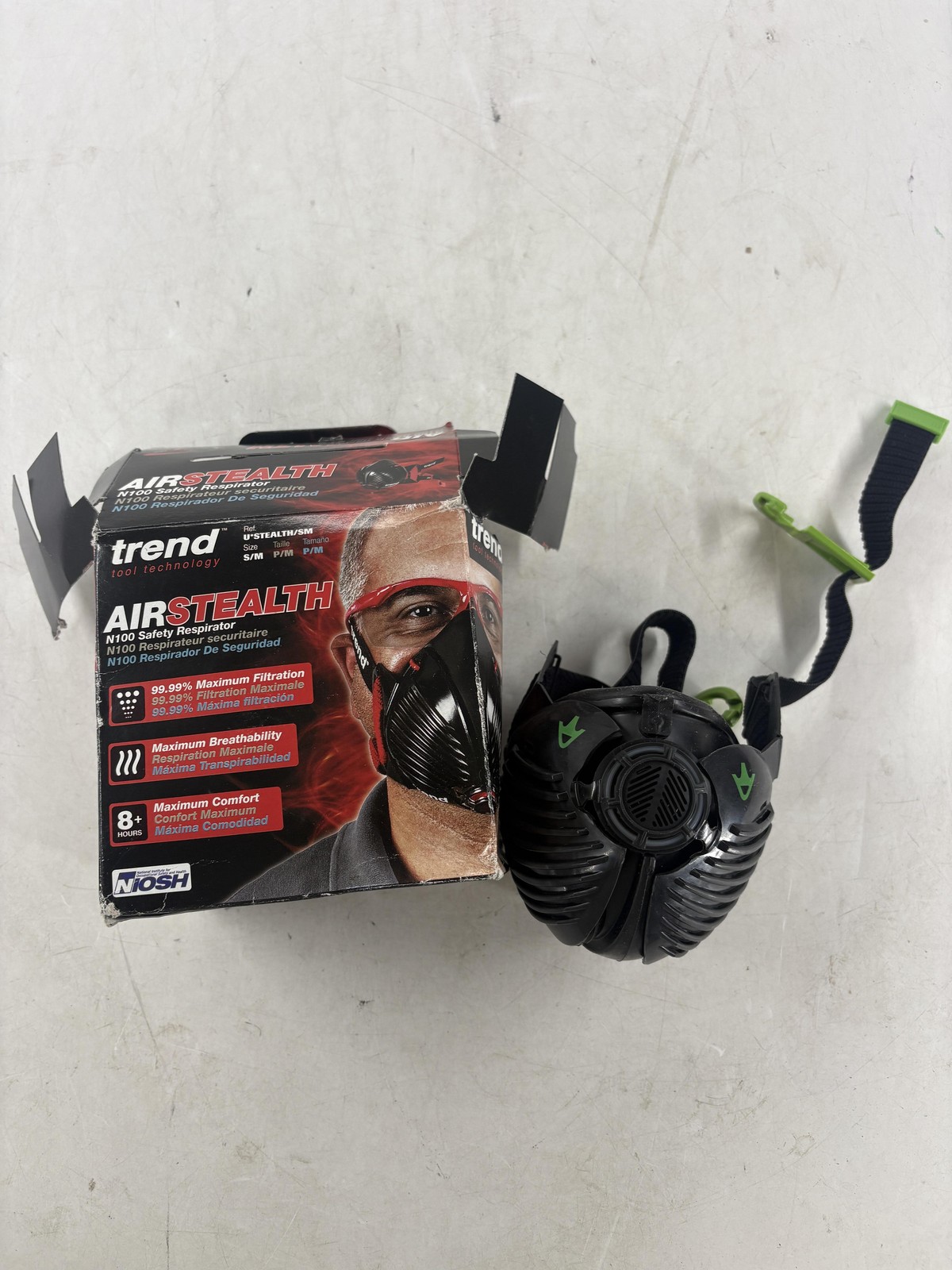 Trend Air Stealth N100 Half Respirator Dust Mask S/M Black Green Safety