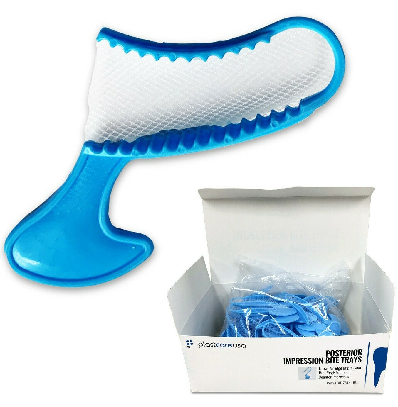 200 Dental Impression Bite Registration Trays, Posterior, (Blue)