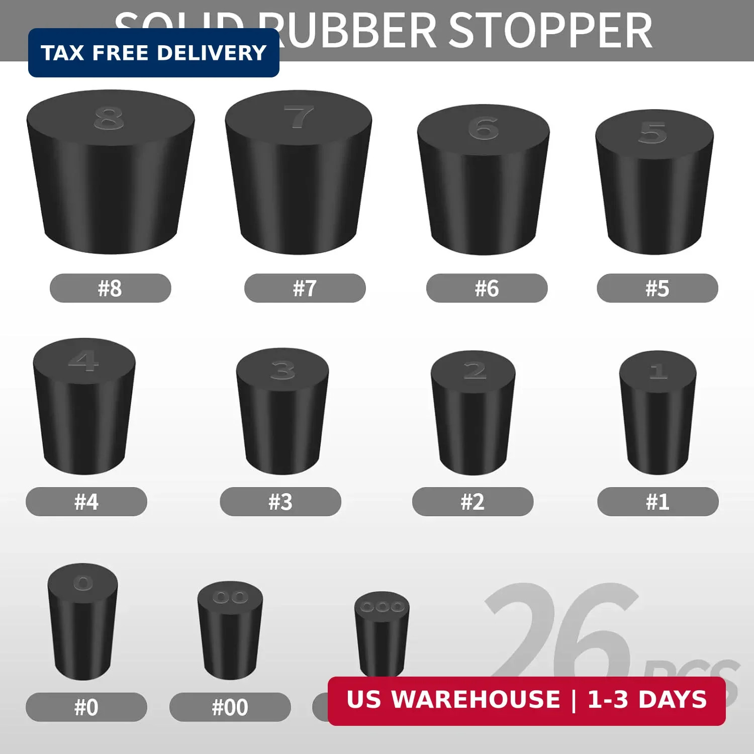 Rubber Stoppers 26 Pcs Assorted Sizes Lab Plugs Flask Test Tube Holes Sealing Du