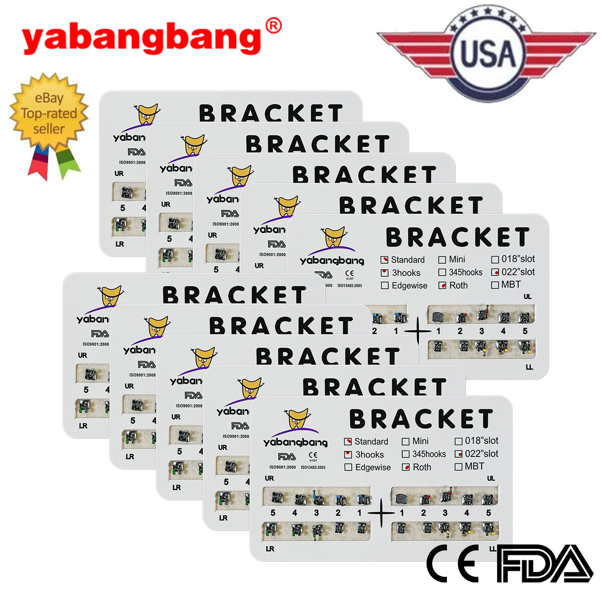 10 Packs/200 pcs Dental Ortho Brackets Metal Braces Standard Roth 022 Hooks 3
