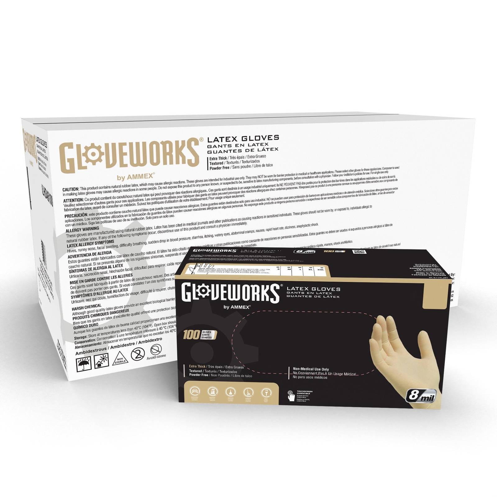 GLOVEWORKS Heavy Duty Ivory Latex Industrial Disposable Gloves 8 Mil, Box of 100