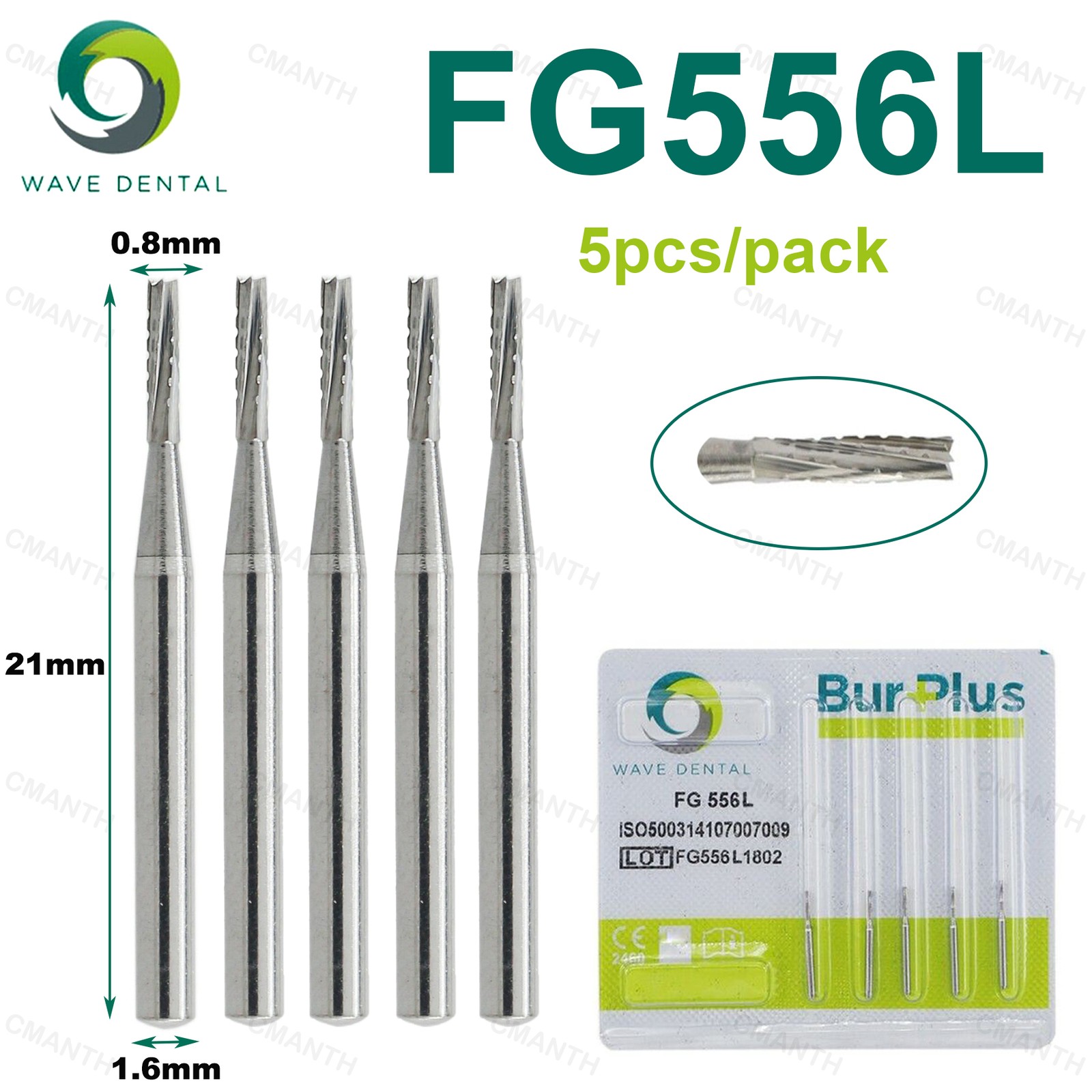 WAVE Dental Tungsten Carbide Burs FG Drills Staright Fissure Head For High Speed