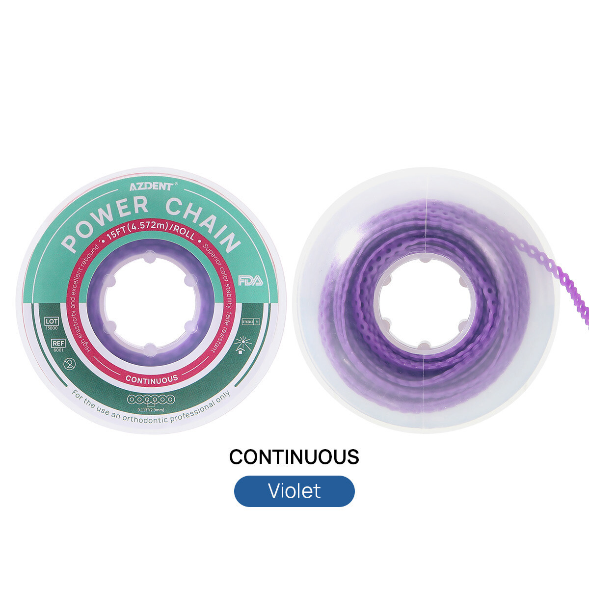 Dental Orthodontic Colored Elastic Power Chain 15ft Long/Short/Continuous AZDENT