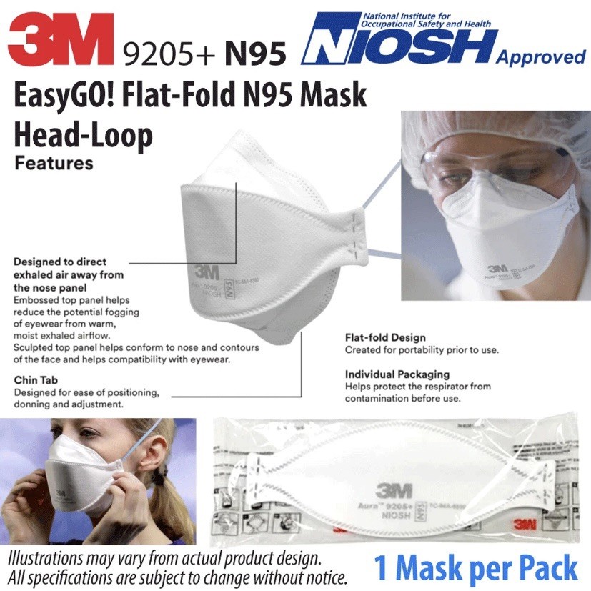 3M N95 Aura 9205+ 20 MASKS NIOSH Approved N95 Particulate Respirator Face Masks