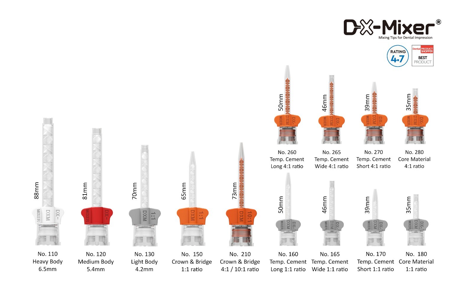 Orange Mixing Tips Crown & Bridge Dental HP 10:1/4:1 ratio DX-Mixer ®48pcs