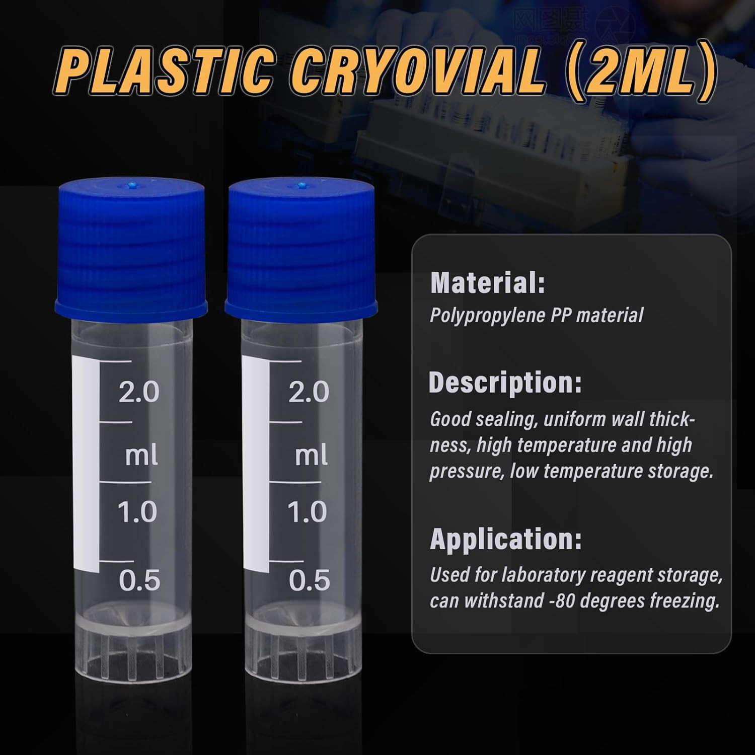 100 Pcs 2Ml Small Vials with Screw Caps Centrifuge Tubes Plastic Sample Tubes Cr