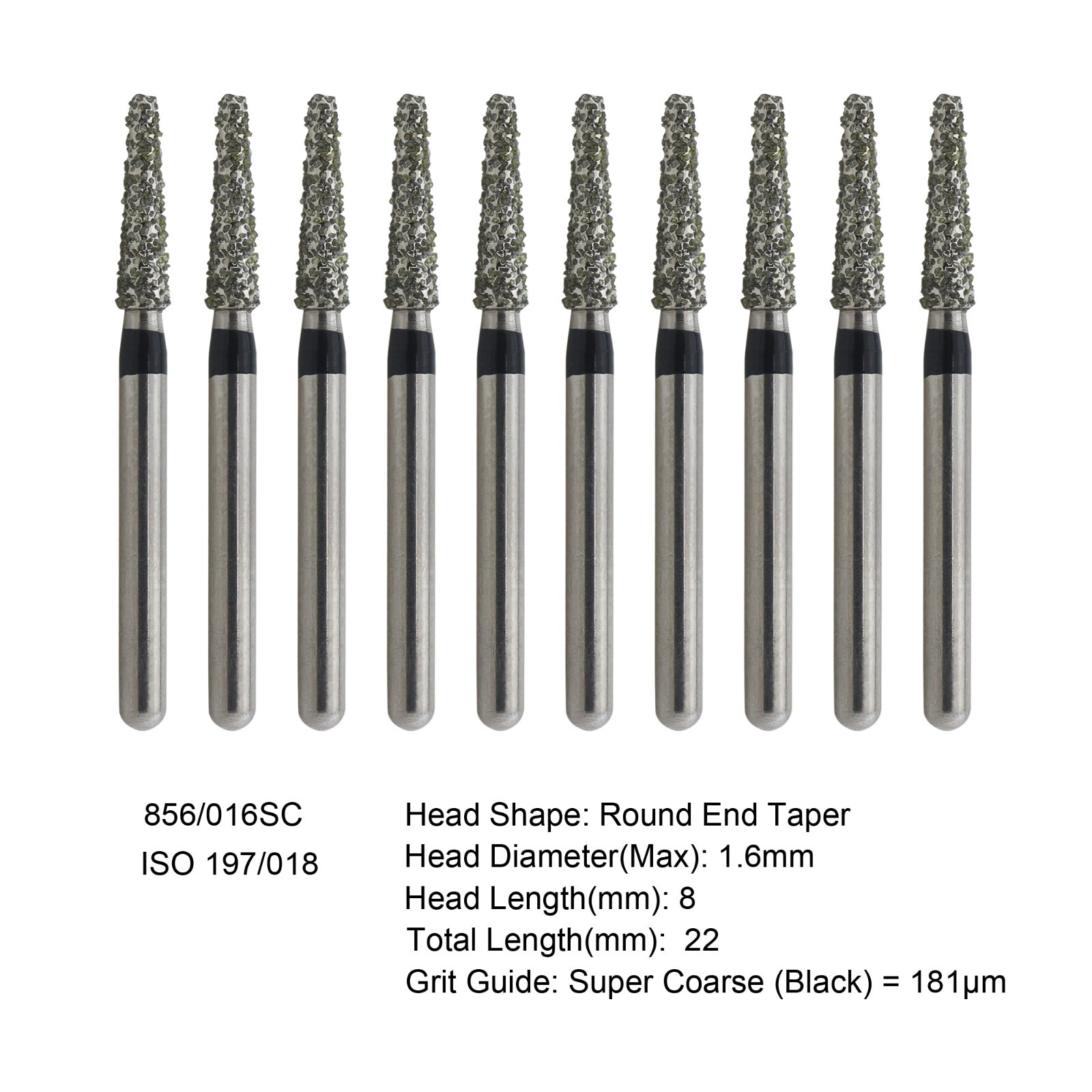 Multi-Use Dental Diamonds Round End Taper Burs FG 856/016SC Super Coarse Black