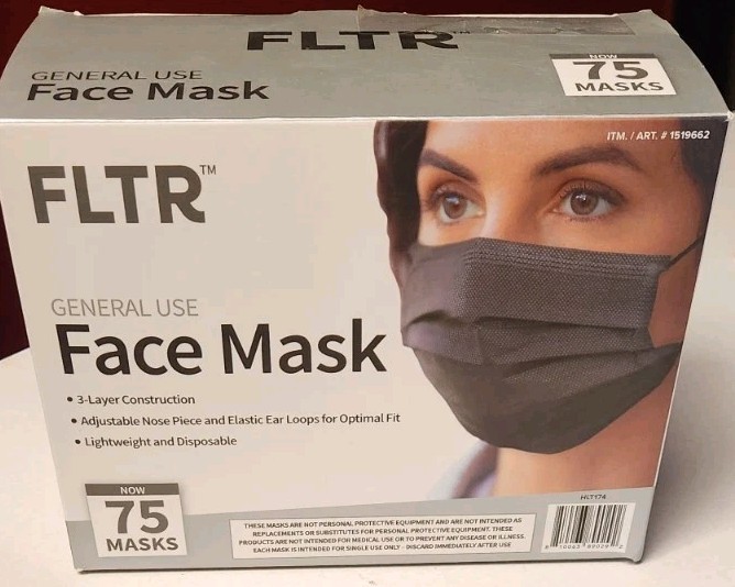 FLTR General Use Disposable Face Mask Black 75 Total Pack of 3 NEW