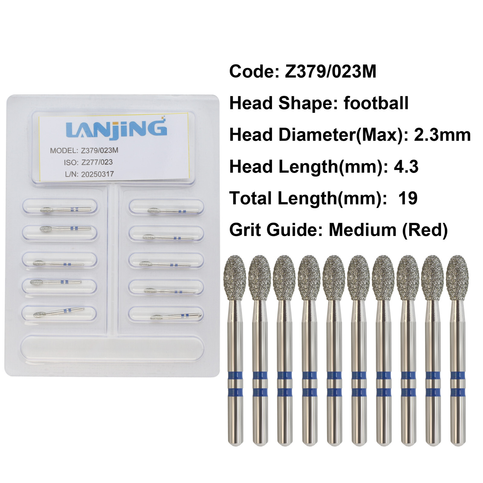 20 Types Zirconia Dental Diamond Burs FG Friction Grip for High Speed Handpiece