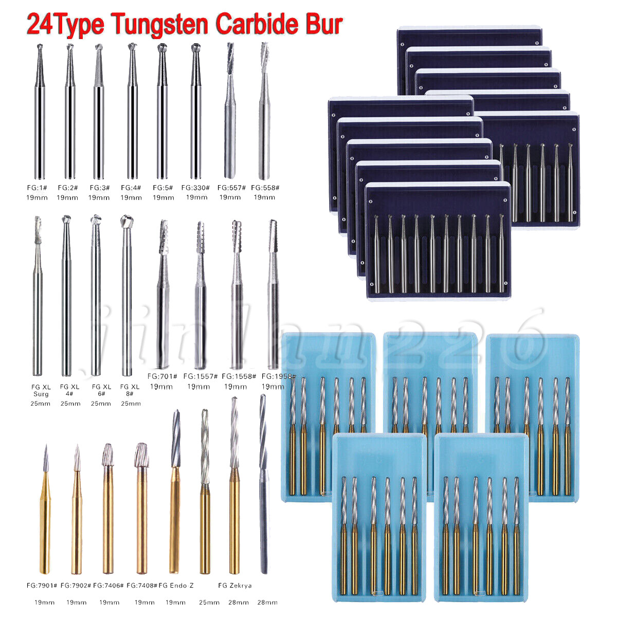Dental Drill Bits Tungsten Carbide Burs Round Head HP/RA/FG Dentist Tools