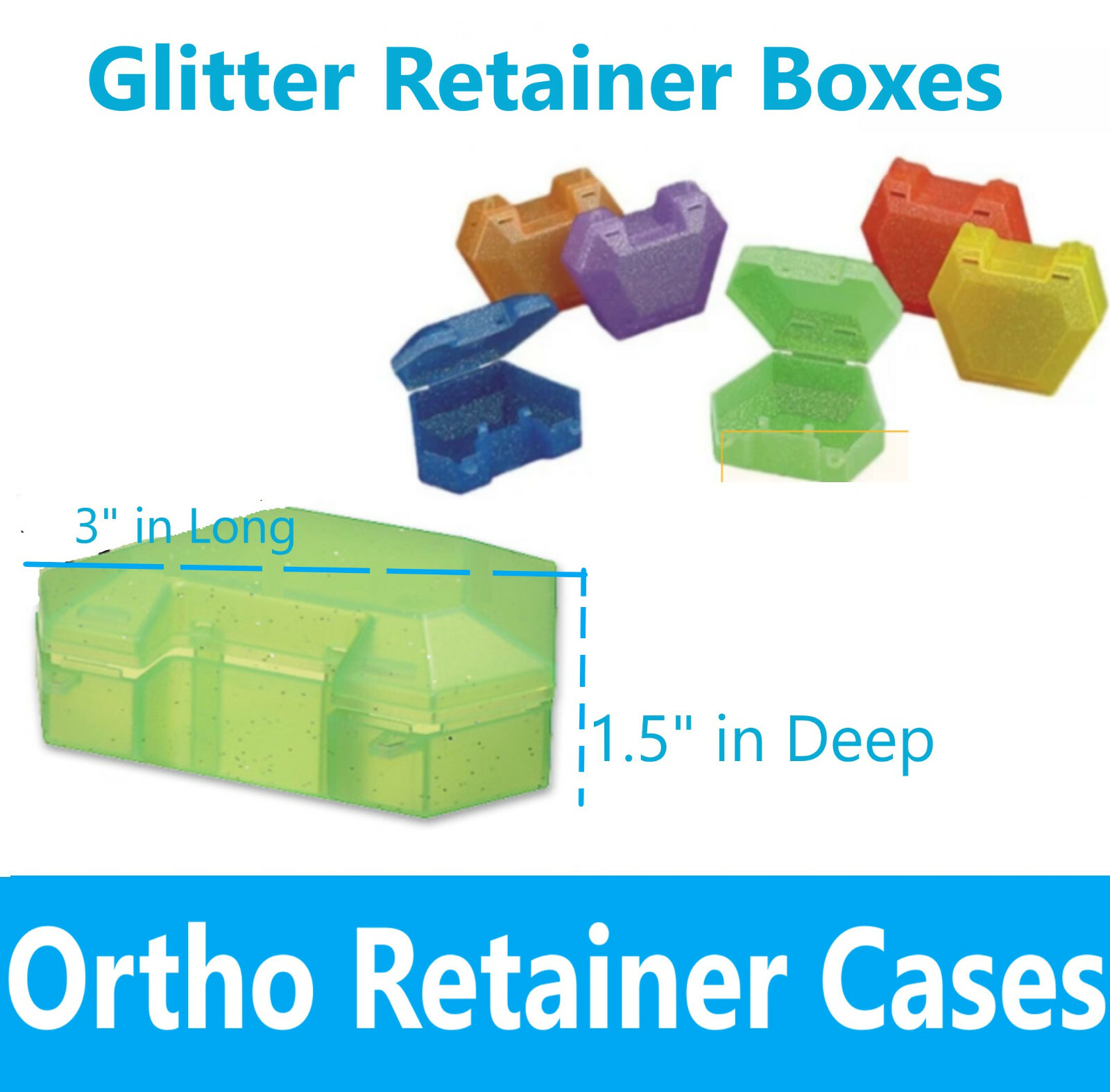 Dental Retainer Box Orthodontic Appliance Guard Snap Closure, Glitter 1,5″ Deep