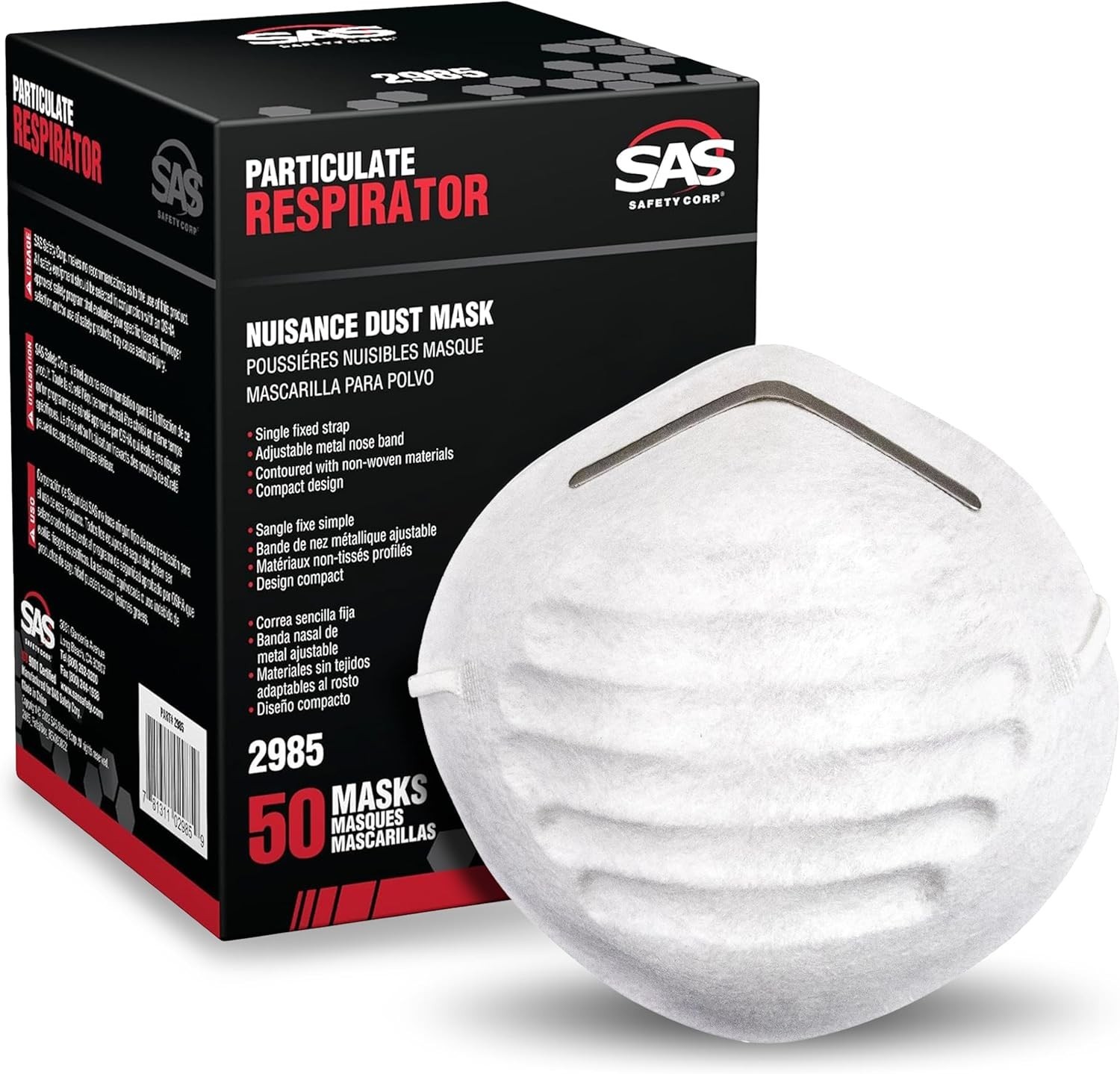 SAS Safety Nuisance Dust Mask 50 Pack Adjustable Respiratory Protection Masks