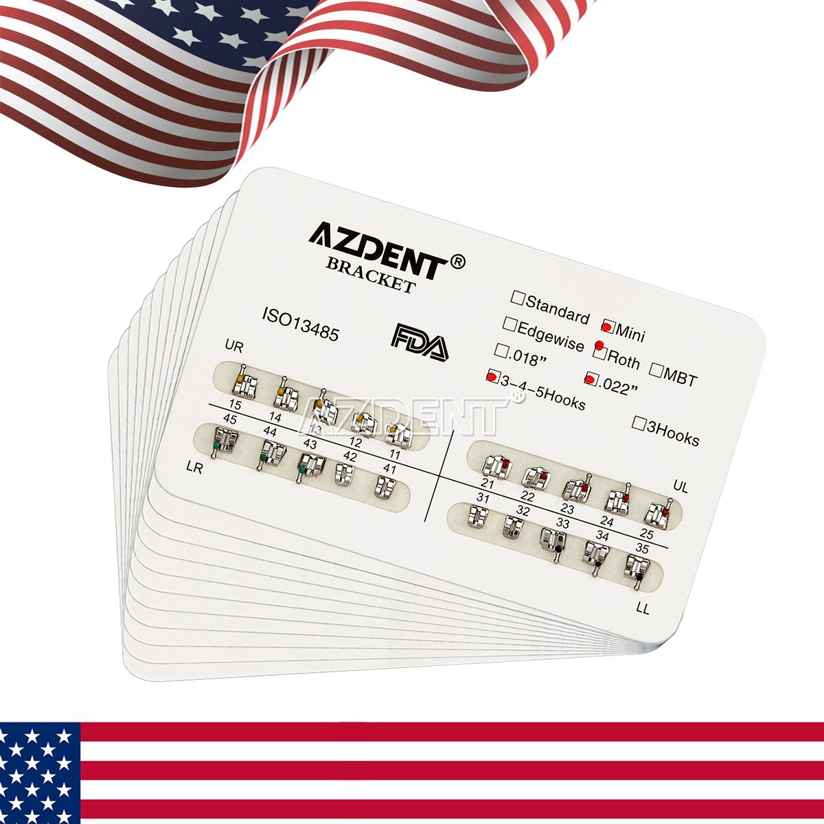 20pcs AZDENT Dental Orthodontic Metal Brackets Braces Mini Roth.022 Hooks 345