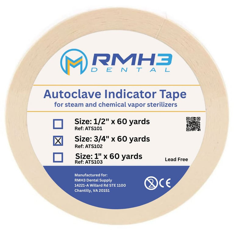 RMH3 Dental Autoclave Sterilization Indicator Tape, 3/4″ x 60-Yard Roll, 1/Pk