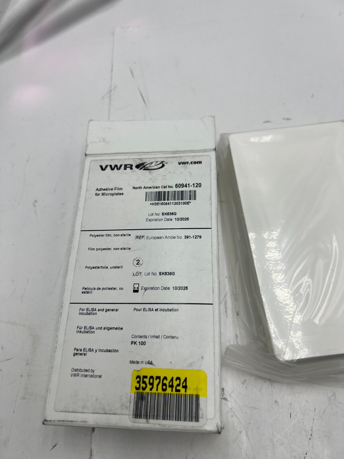 Pack of 100 VWR Adhesive Film 60941-120 for Microplates Polyester Non-Sterile