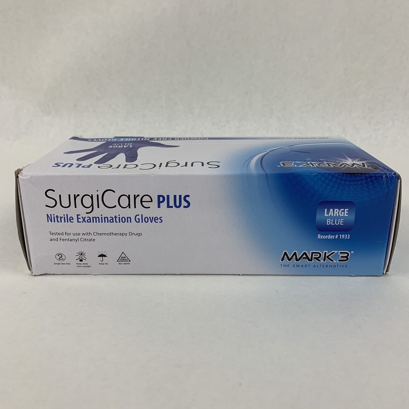 SurgiCare Plus Nitrile Exam Gloves Blue 200 Count Large MARK3 1933 New
