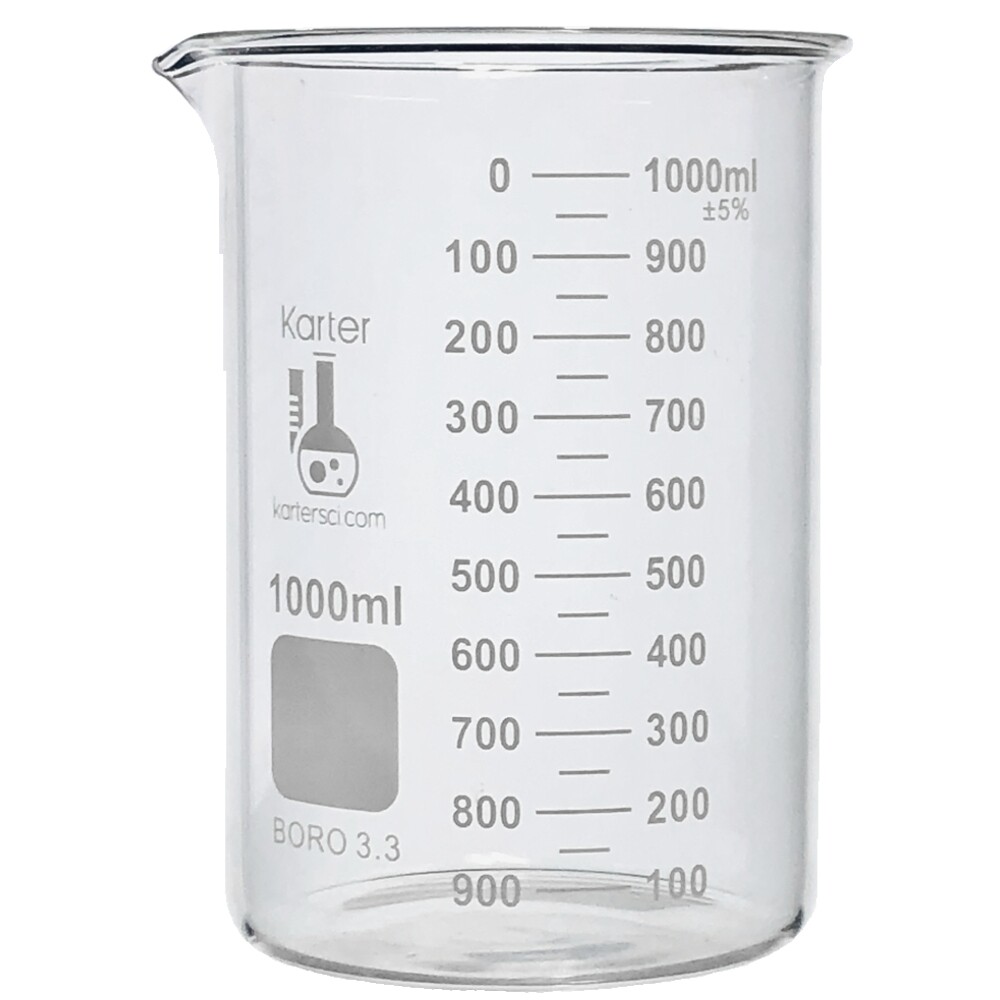 1000ml Low Form Graduated Glass Beaker, 3.3 Boro., Graduated (Single)