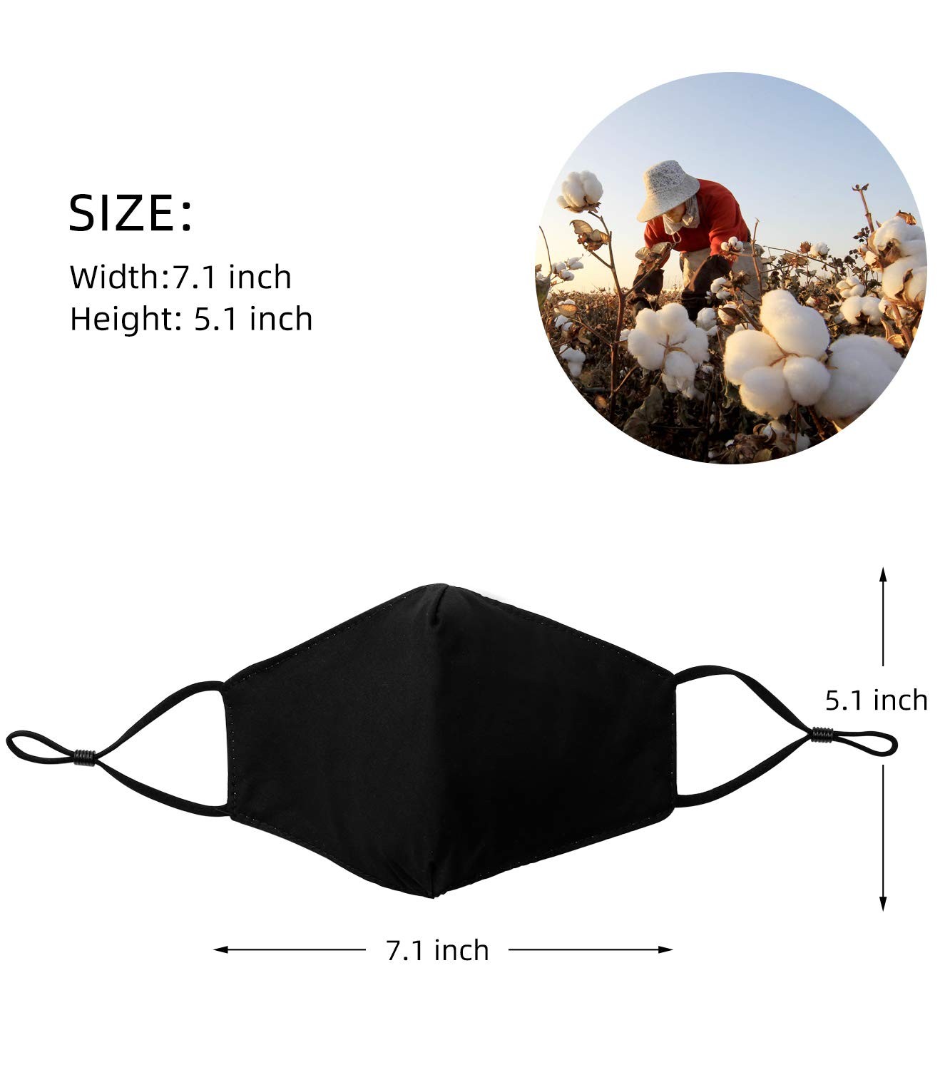 10 Pack Unisex Cotton Black 3 Layer Breathable Protection Reusable Stretchy C…