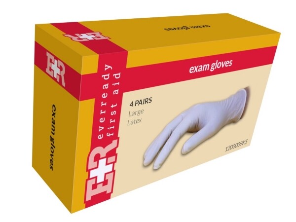 EVER READY LARGE EXAM GLOVES LATEX NON-STERILE – 4 PAIRS