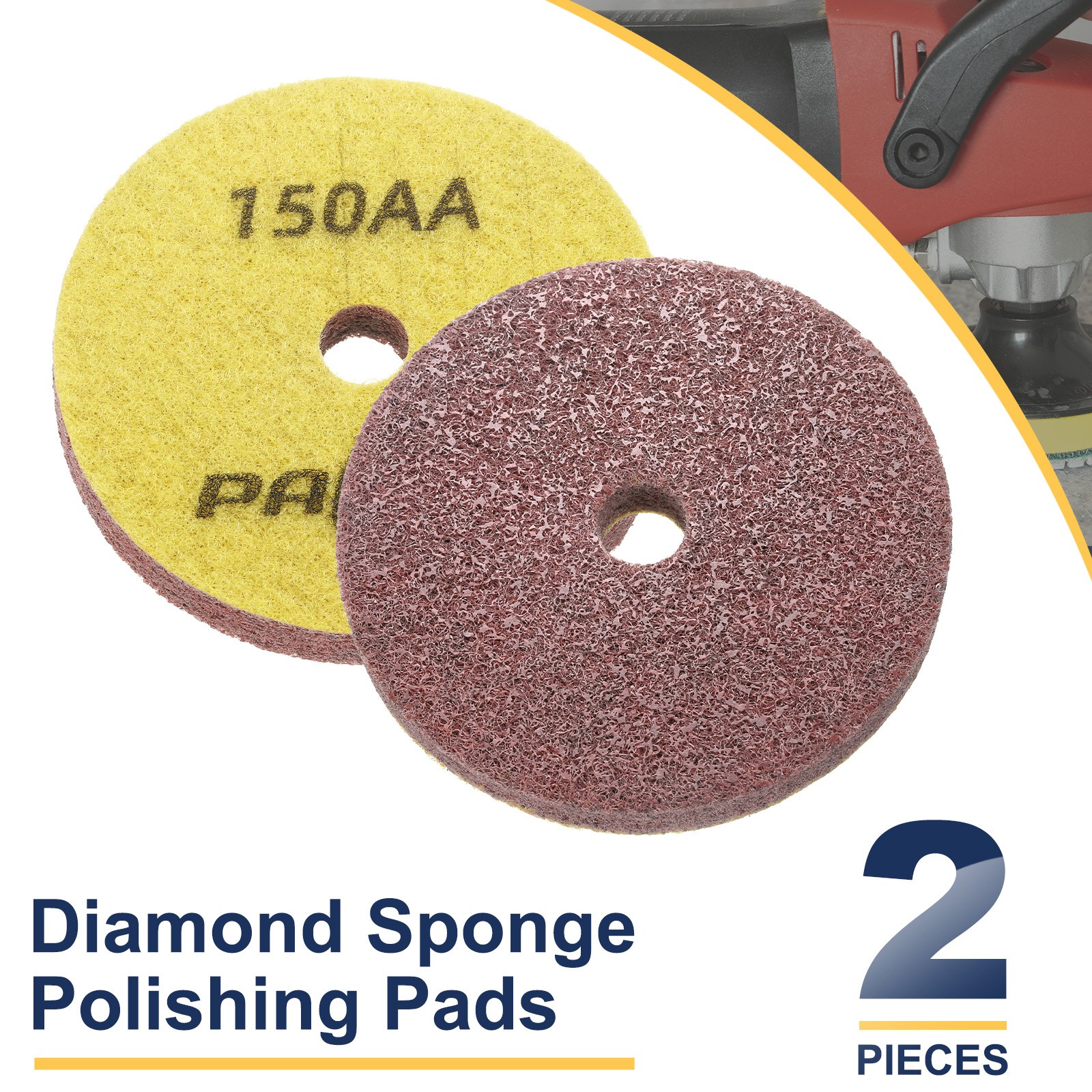 2pcs Diamond Sponge Fiber Polish Pad 4″ 150 Grit Polish Pad Yellow Brown