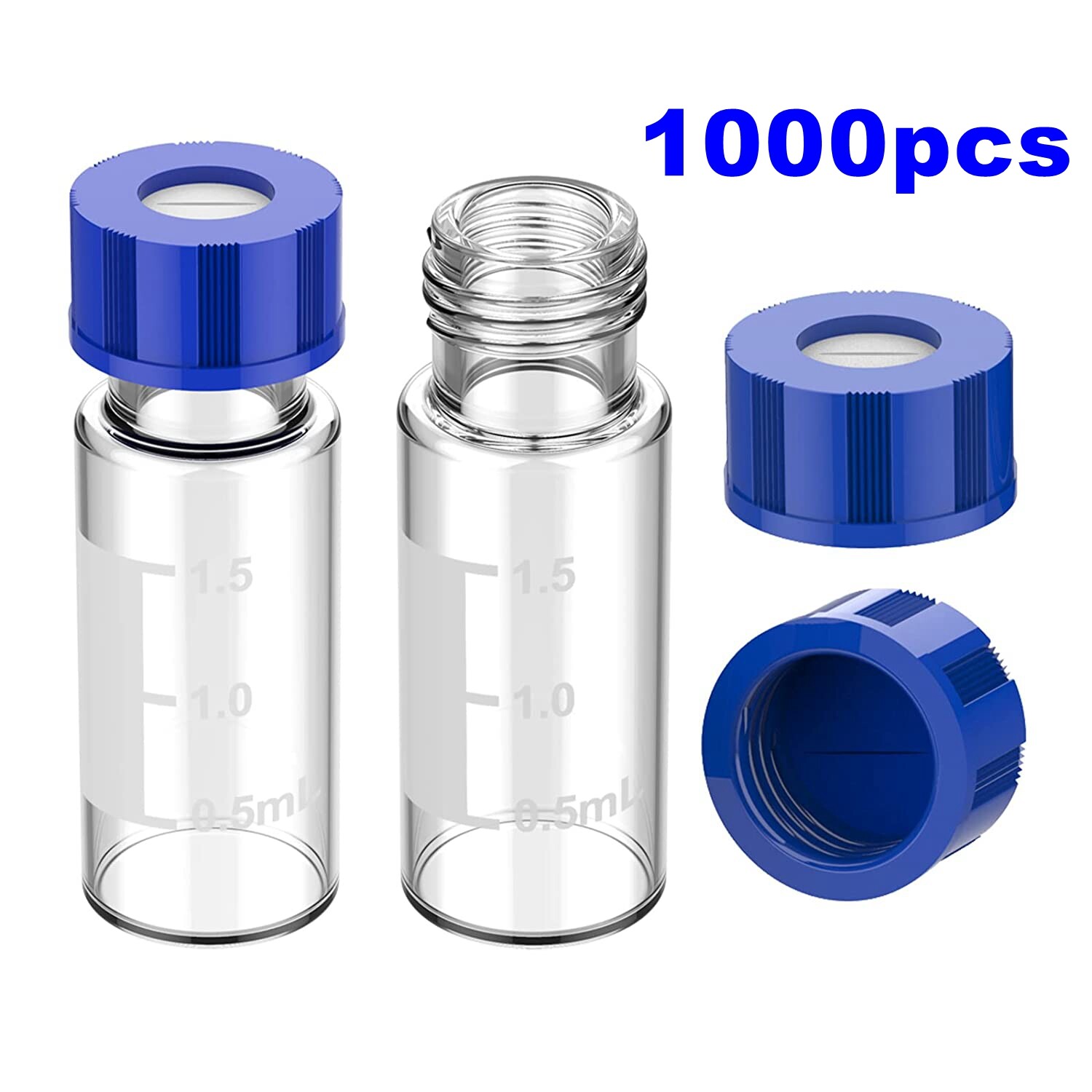1000PCS 2ml Autosampler Vials+Pre-Slit Caps 9-425 Glass Bottle Screw Top HPLC GC