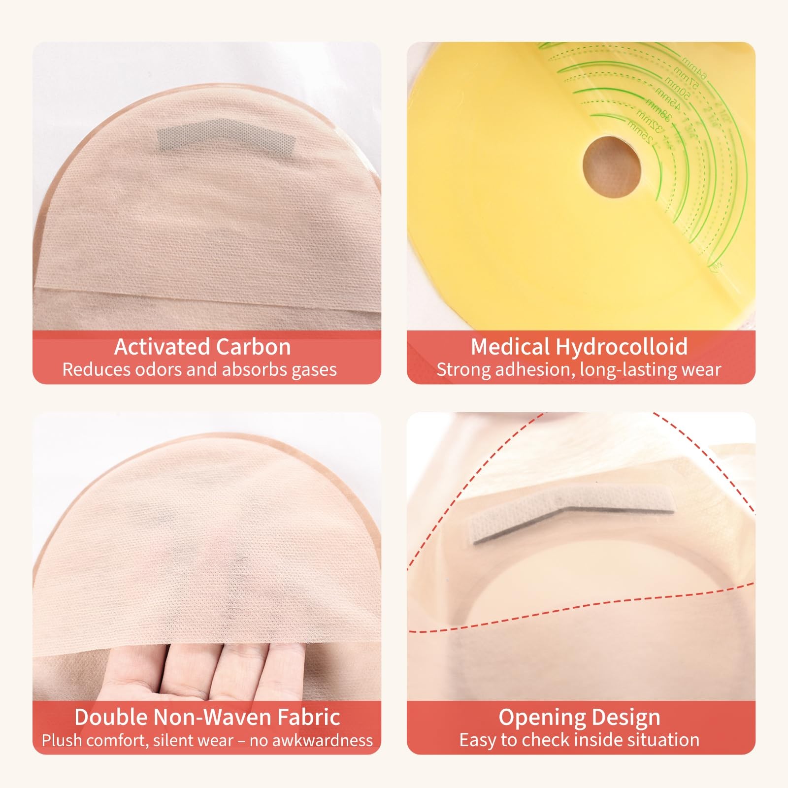 Deraymi 100 Pcs Colostomy Bags One-Piece Ostomy Bag Hook And Loop Closure For