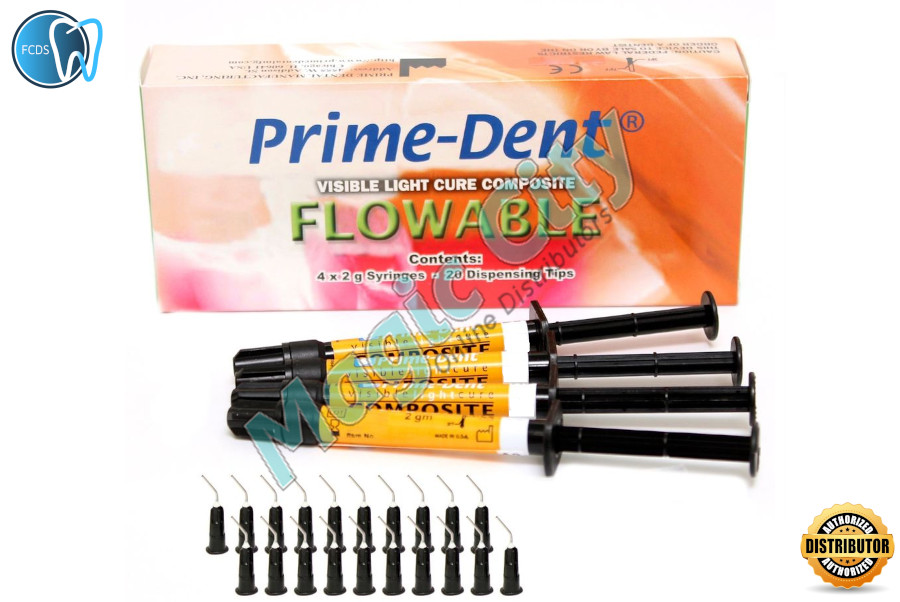 Prime-Dent Dental Flowable VLC Light Cure Composite 4 Syringe Kit – A1