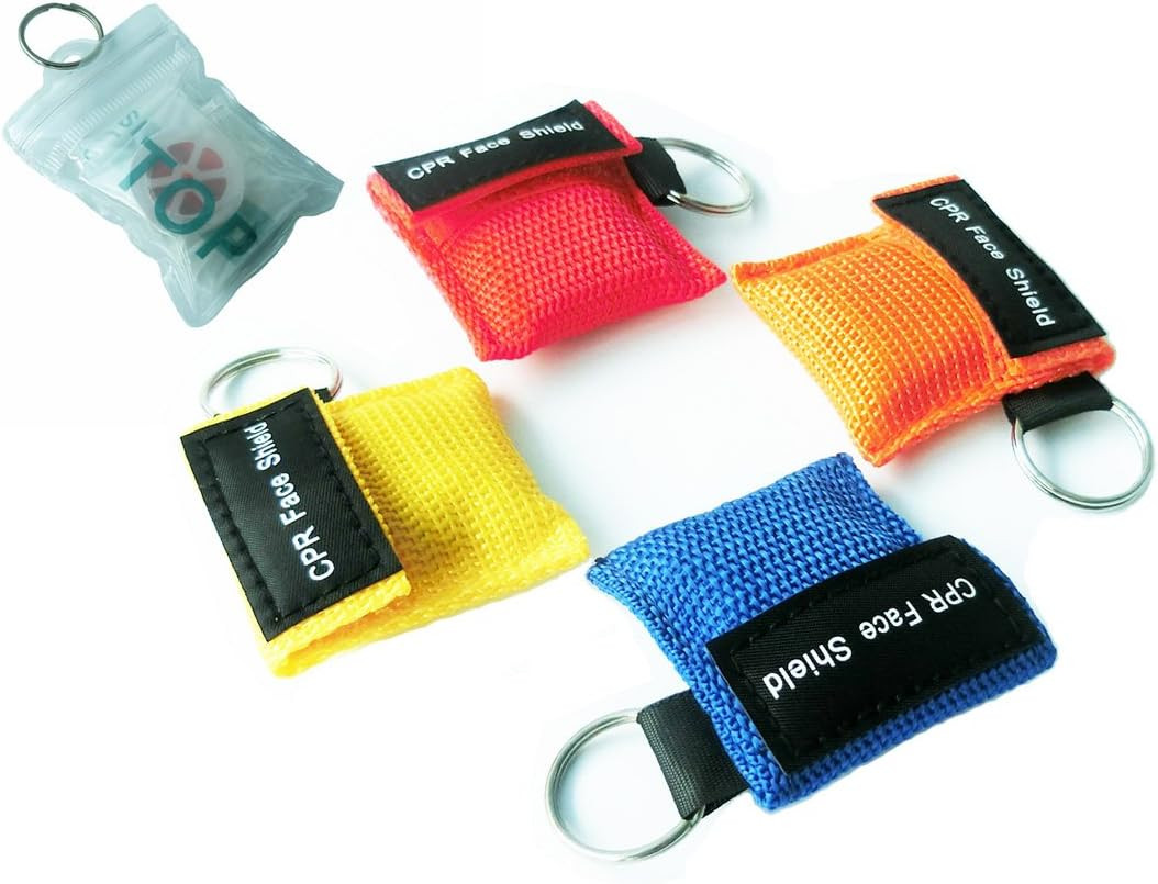 4 Pcs/Pack CPR Barrier with Keychain CPR Face Shield for CPR/AED Training 4 Colo