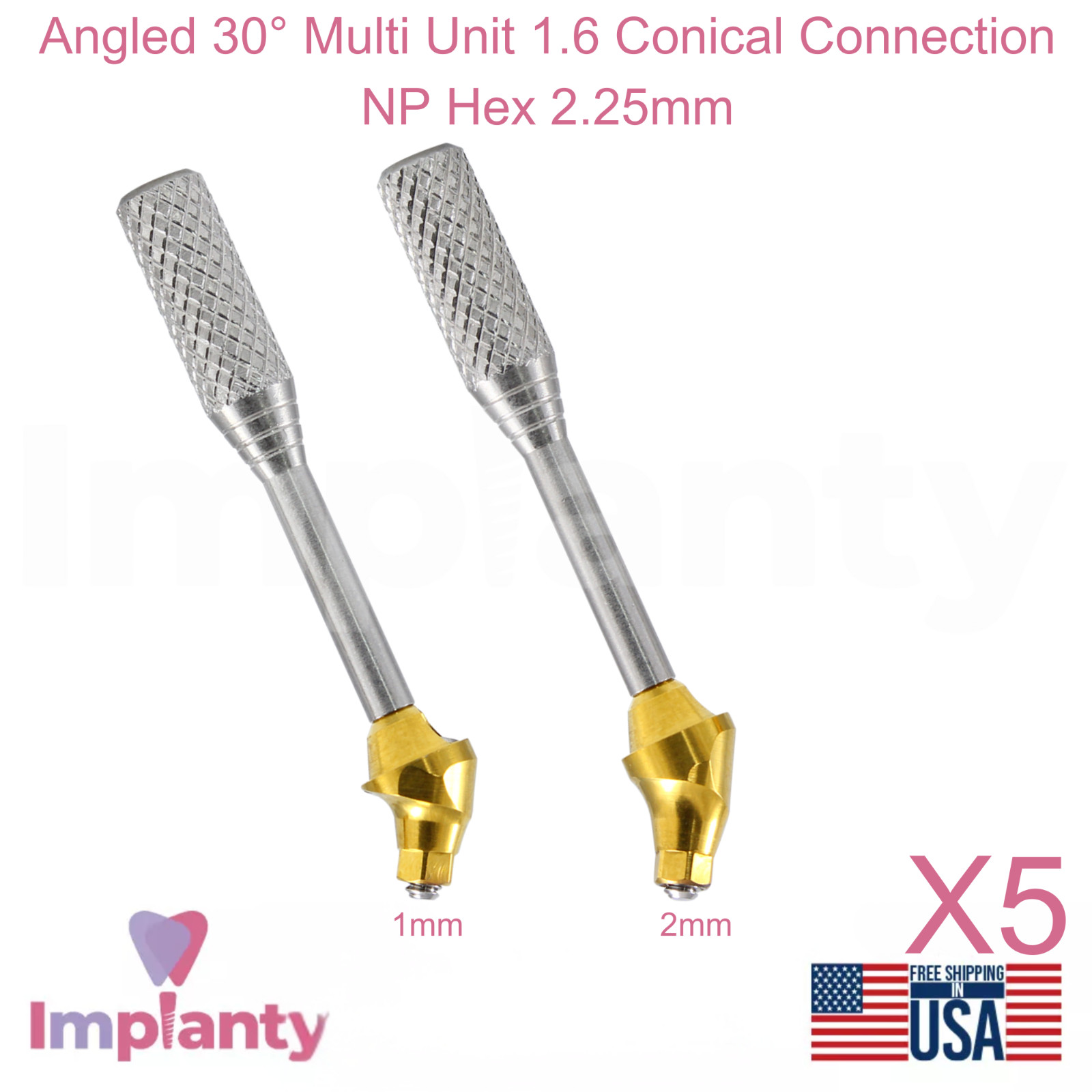 5x Angled 30° Multi Unit 1.6 Conical Connection NP Hex 2.25mm Dental Tool