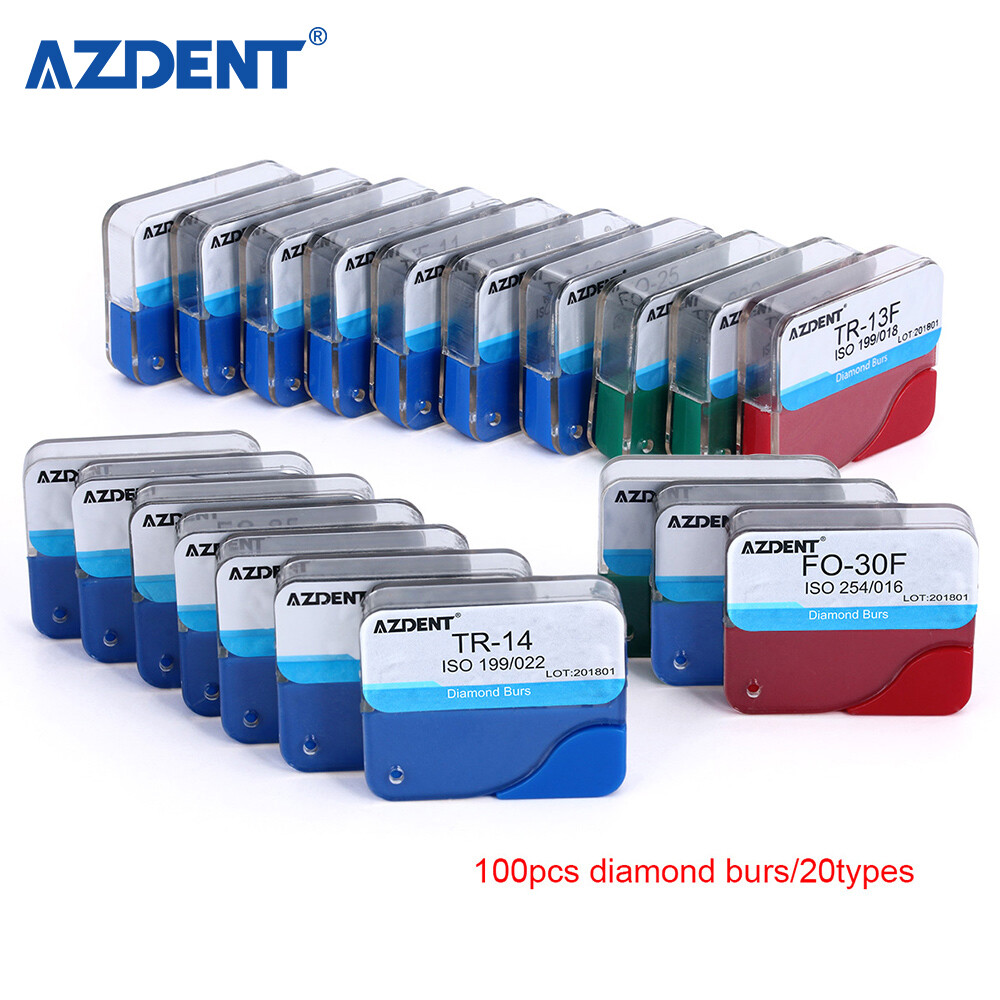 20 Types AZDENT Dental Diamond Burs For High Speed Handpiece Friction Grip 1.6mm