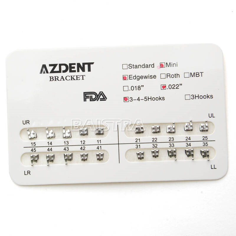 AZDENT Dental Orthodontic Bracket Braces Standard MBT Slot .022 Hooks on 3